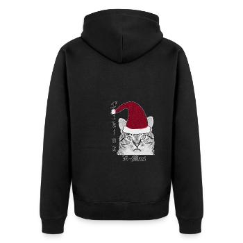 Katze mit Nikolausmütze (F#ck#ng X-Mas) - Unisex Premium Bio Zip Hoodie - Schwarz - Hinten - Nico (187cm)