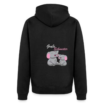 Elefanten - Große Schwester - Unisex Premium Bio Zip Hoodie - Schwarz - Hinten - Nico (187cm)