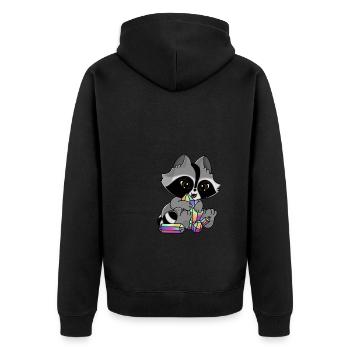 Snuggles der Waschbär mit Kristall - Unisex Premium Bio Zip Hoodie - Schwarz - Hinten - Nico (187cm)