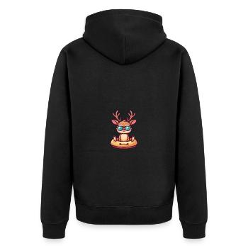 Hirsch Comic Cool - Unisex Premium Bio Zip Hoodie - Schwarz - Hinten - Nico (187cm)