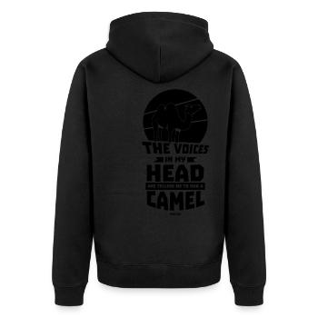 The Voices In My Head Are Telling Me To Hug A Came - Unisex Premium Bio Zip Hoodie - Schwarz - Hinten - Nico (187cm)
