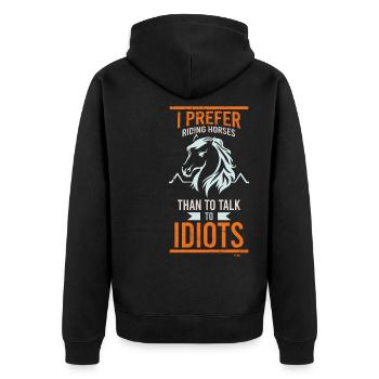 ich reite lieber auf Pferden lustiger Spruch - Unisex Premium Bio Zip Hoodie - Schwarz - Hinten - Nico (187cm)