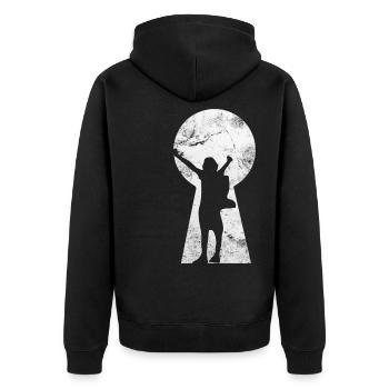 Schlüsselschloss - Wandern - - Unisex Premium Bio Zip Hoodie - Schwarz - Hinten - Nico (187cm)