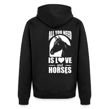 Amour et chevaux filles enfants cadeau - Veste à capuche bio Premium Unisexe - noir - Dos - Nico (187cm)