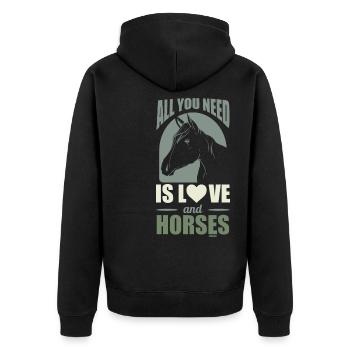 Alles was du brauchst sind Pferde und Liebe - Unisex Premium Bio Zip Hoodie - Schwarz - Hinten - Nico (187cm)