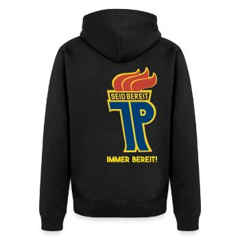 DDR Pionier Ostalgie Geschenkidee - Unisex Premium Bio Zip Hoodie - Schwarz - Hinten - Nico (187cm)