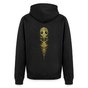 Ygdrassil Weltenbaum Runen Symbol Spiritualität - Unisex Premium Bio Zip Hoodie - Schwarz - Hinten - Nico (187cm)