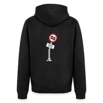 50e anniversaire humour dictons drôles - Veste à capuche bio Premium Unisexe - noir - Dos - Nico (187cm)