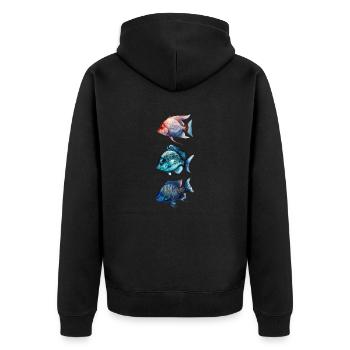 Bunte Meeresfische Trio - Unisex Premium Bio Zip Hoodie - Schwarz - Hinten - Nico (187cm)