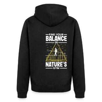 Find your balance in nature's gym - Unisex Premium Organic Zip Hoodie - black - Back - Nico (187cm)