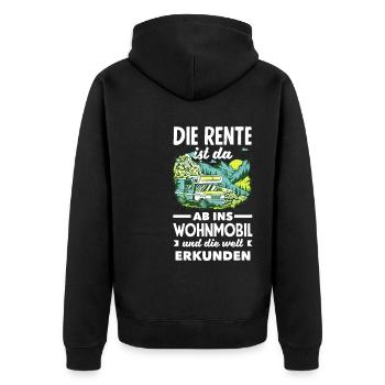 Die Rente ist da, ab ins Wohnmobil und die Welt - Unisex Premium Bio Zip Hoodie - Schwarz - Hinten - Nico (187cm)