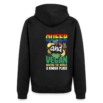 Queer and vegan - making the world a kinder place - Unisex Premium Organic Zip Hoodie - black - Back - Nico (187cm)