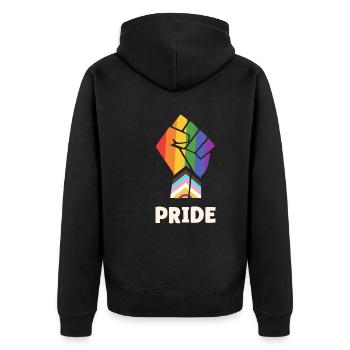 Pride Progress Stolzes Faustdesign für Equality - Unisex Premium Bio Zip Hoodie - Schwarz - Hinten - Nico (187cm)