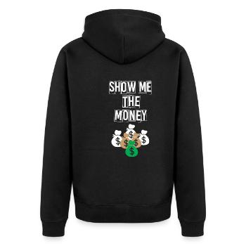 Show Money Design für gut verdienende Berufstätige - Unisex Premium Bio Zip Hoodie - Schwarz - Hinten - Nico (187cm)