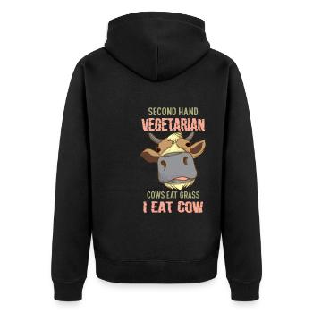 Second Hand Vegetarian Funny Meat Lover Anti Vegan - Unisex Premium Organic Zip Hoodie - black - Back - Nico (187cm)