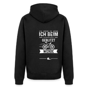 Ich Hasse Es Wenn Ich Beim Fahrr... - Unisex Premium Bio Zip Hoodie - Schwarz - Hinten - Nico (187cm)