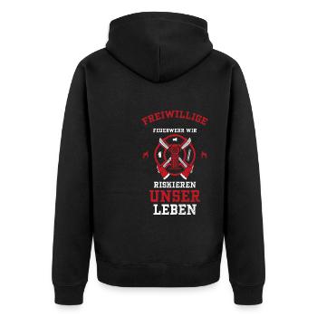 Freiwillige Feuerwehr Wir Riskie... - Unisex Premium Bio Zip Hoodie - Schwarz - Hinten - Nico (187cm)