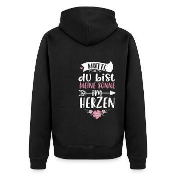 Mutti, du bist meine Sonne im He... - Unisex Premium Bio Zip Hoodie - Schwarz - Hinten - Nico (187cm)
