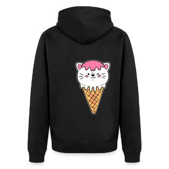 Eiscreme Katze Eiscreme -Kassierer - Unisex Premium Bio Zip Hoodie - Schwarz - Hinten - Nico (187cm)