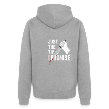 Just The Tip I Promise - Unisex Premium Bio Zip Hoodie - Grau meliert - Hinten - Nico (187cm)
