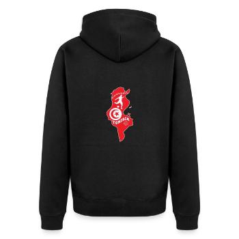 Tunisia Football Team Championship - Unisex Premium Organic Zip Hoodie - black - Back - Nico (187cm)