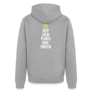 Keep Calm Plants Have Protein - Unisex Premium Organic Zip Hoodie - heather grey - Back - Nico (187cm)