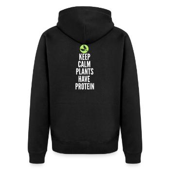 Keep Calm Plants Have Protein - Unisex Premium Bio Zip Hoodie - Schwarz - Hinten - Nico (187cm)