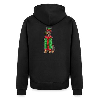 Dobermann Weihnachten Elf - Unisex Premium Bio Zip Hoodie - Schwarz - Hinten - Nico (187cm)