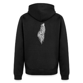 Der heulende Wolf – Nordisches Flechtwerk - Unisex Premium Bio Zip Hoodie - Schwarz - Hinten - Nico (187cm)