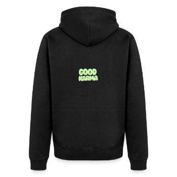 Good Karma light green - Unisex Premium Bio Zip Hoodie - Schwarz - Hinten - Nico (187cm)