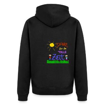 Danke für die tolle Zeit - Unisex Premium Bio Zip Hoodie - Schwarz - Hinten - Nico (187cm)