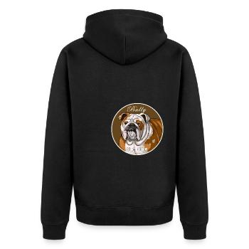 English Bulldog T-shirt. BULLY the dog. - Unisex Premium Organic Zip Hoodie - black - Back - Nico (187cm)