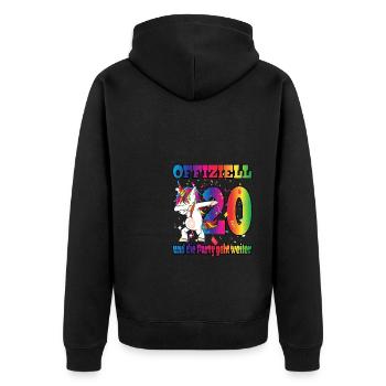 Offiziell 20 und die Party geht weiter - Einhorn - Unisex Premium Bio Zip Hoodie - Schwarz - Hinten - Nico (187cm)
