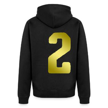 2 Zahl Trikot - Unisex Premium Bio Zip Hoodie - Schwarz - Hinten - Nico (187cm)