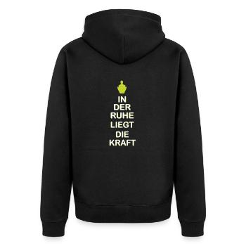 In der Ruhe liegt die Kraft - Yoga - Unisex Premium Bio Zip Hoodie - Schwarz - Hinten - Nico (187cm)