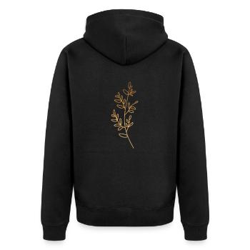Gold Foliage Flora Line Art - Unisex Premium Bio Zip Hoodie - Schwarz - Hinten - Nico (187cm)