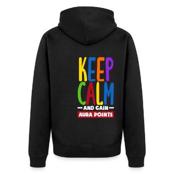 Keep Calm And Gain Aura Points Daily Trendy Viral - Unisex Premium Organic Zip Hoodie - black - Back - Nico (187cm)