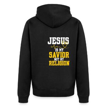 Jesus Is My Savior Gott Religion Kreuz Glaube - Unisex Premium Bio Zip Hoodie - Schwarz - Hinten - Nico (187cm)