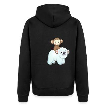 Monkey rides polar bear polar bear - Unisex Premium Organic Zip Hoodie - black - Back - Nico (187cm)