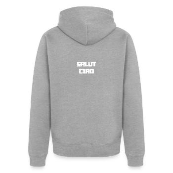 SALUT CIAO - Veste à capuche bio Premium Unisexe - gris chiné - Dos - Nico (187cm)