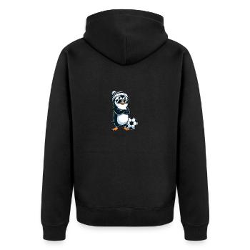 Süßer Cartoon Pinguin Fußballspieler cool - Unisex Premium Bio Zip Hoodie - Schwarz - Hinten - Nico (187cm)