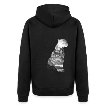 Schneeleopard - Unisex Premium Bio Zip Hoodie - Schwarz - Hinten - Nico (187cm)