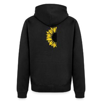 Halb Sonnenblume schwarz und gelb - Unisex Premium Bio Zip Hoodie - Schwarz - Hinten - Nico (187cm)