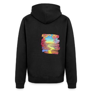 Pinselstrich Traumland mit Fluss | Geschenk - Unisex Premium Bio Zip Hoodie - Schwarz - Hinten - Nico (187cm)