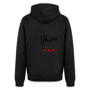 MERCI. THANKS. THANK YOU. ANNIVERSAIRE. NAISSANCE. - Veste à capuche bio Premium Unisexe - noir - Dos - Nico (187cm)