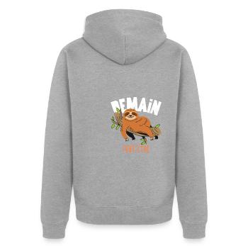 Demain peut être. Humour paresseux. - Veste à capuche bio Premium Unisexe - gris chiné - Dos - Nico (187cm)
