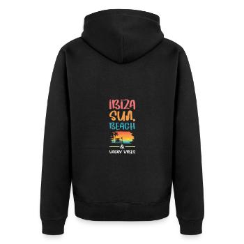 Ibiza Urlaub Vibes - Unisex Premium Bio Zip Hoodie - Schwarz - Hinten - Nico (187cm)