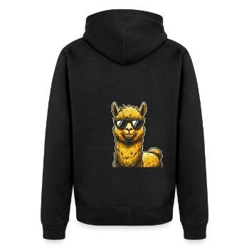 Funny Llama Alpaca with Sunglasses Comic Art - Unisex Premium Organic Zip Hoodie - black - Back - Nico (187cm)