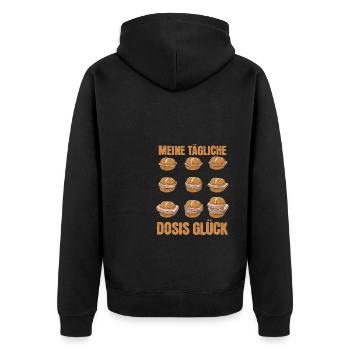 Leberkäse Glücks Dosis Bayrisch Leberkässemmel - Unisex Premium Bio Zip Hoodie - Schwarz - Hinten - Nico (187cm)