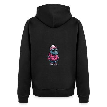 Nilpferd Winter - Unisex Premium Bio Zip Hoodie - Schwarz - Hinten - Nico (187cm)